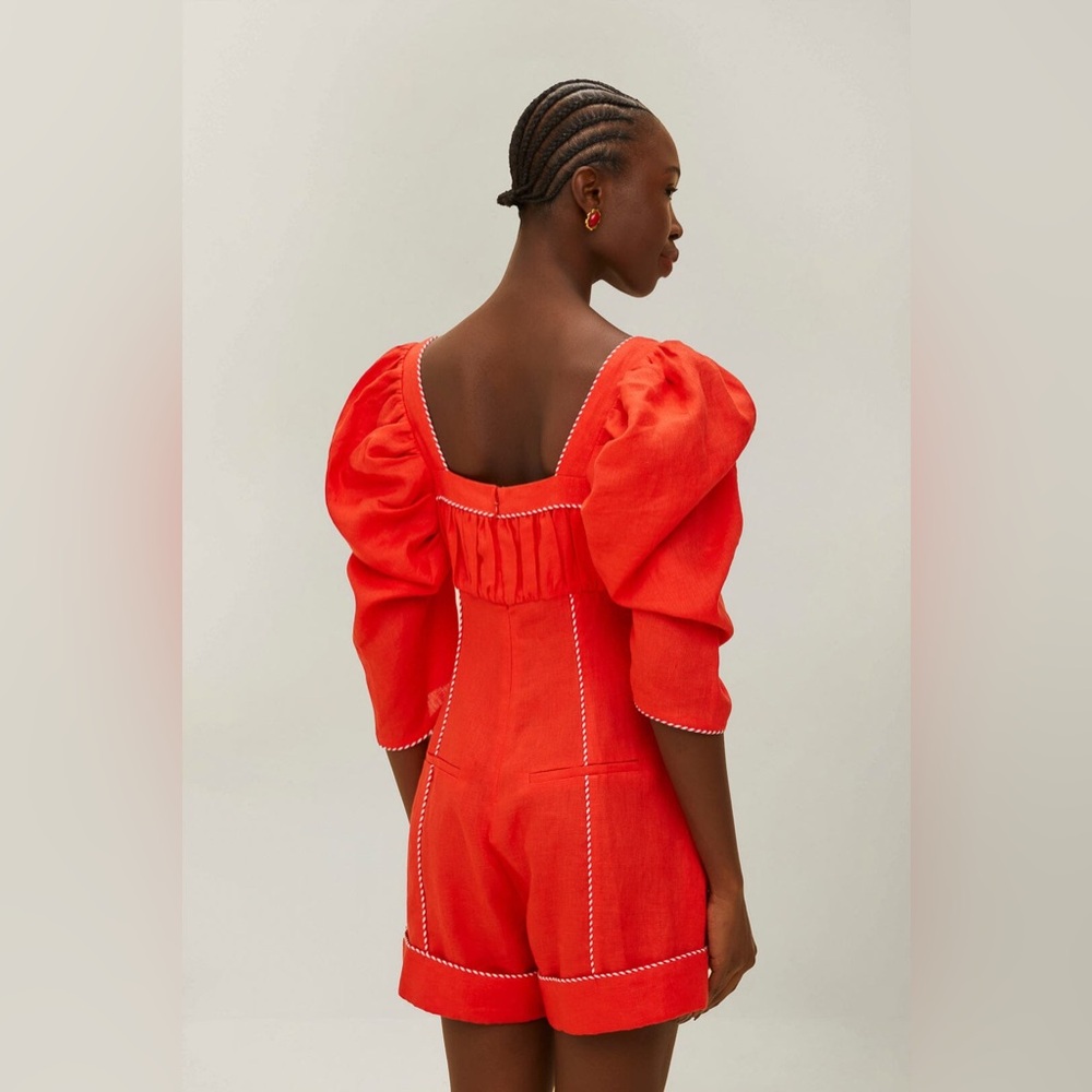 FARM Rio Bright Red Puff Sleeve Romper - Picture 4 of 9